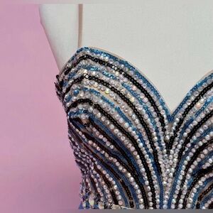 Tony Bowls La Gala Blue Beaded Evening Gown